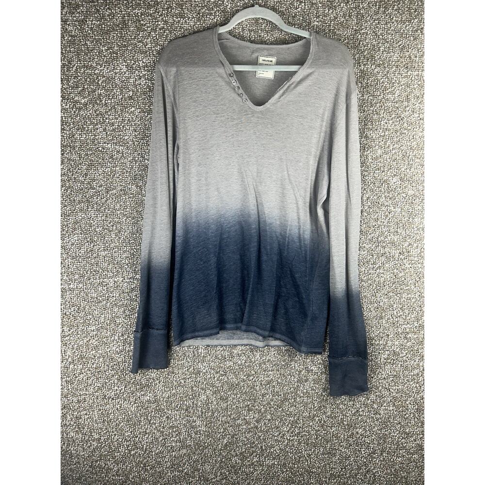Zadig & Voltaire Monastir ML Henley Mens Small Gray Blue Ombre Linen Long Sleeve